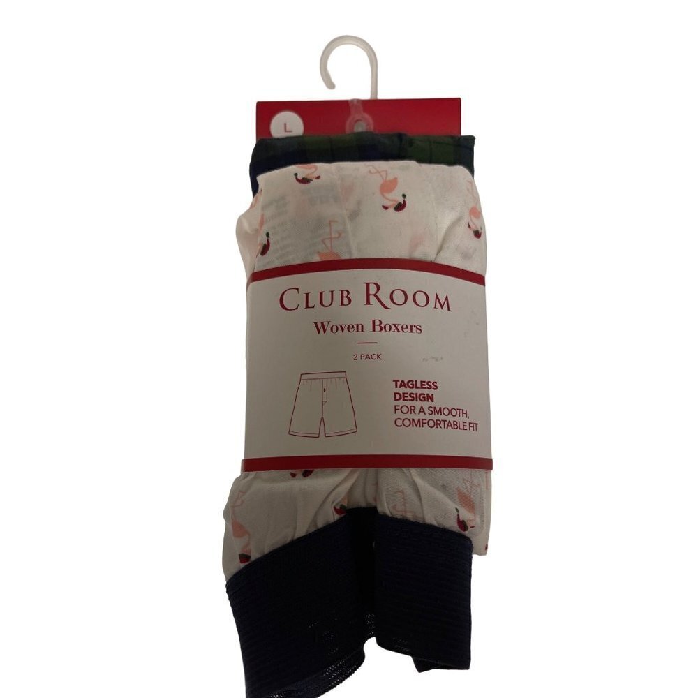 NEW! Club Room Holiday Cotton Boxers Flamingo Santa Plaid Men's Large